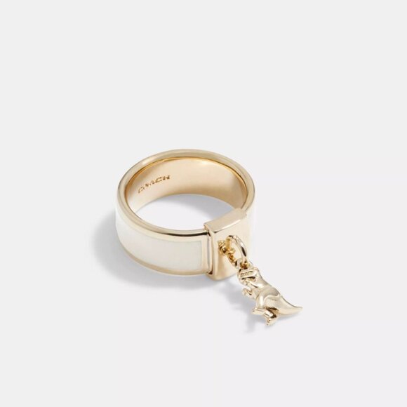 NWT Coach Rexy Enamel Ring Dinosaur Gold CO118 Women's Ring Circle - Picture 1 of 7